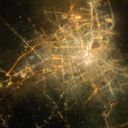 A satellite image of city lights at night